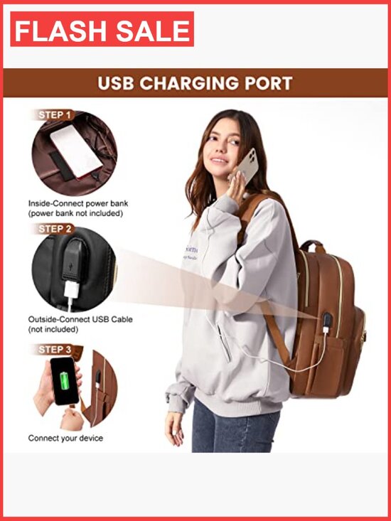 Women\'s Laptop Backpack Large Capacity Travel Work Bag USB Port 15.6\
